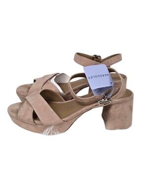 AEROSOLES Taupe Suede Cross-Strap Block Heel Sandals 9